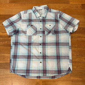 Under Armour Shirt Men 2XL XXL Plaid Fish Hunter Heat Gear Loose Fit Button Up